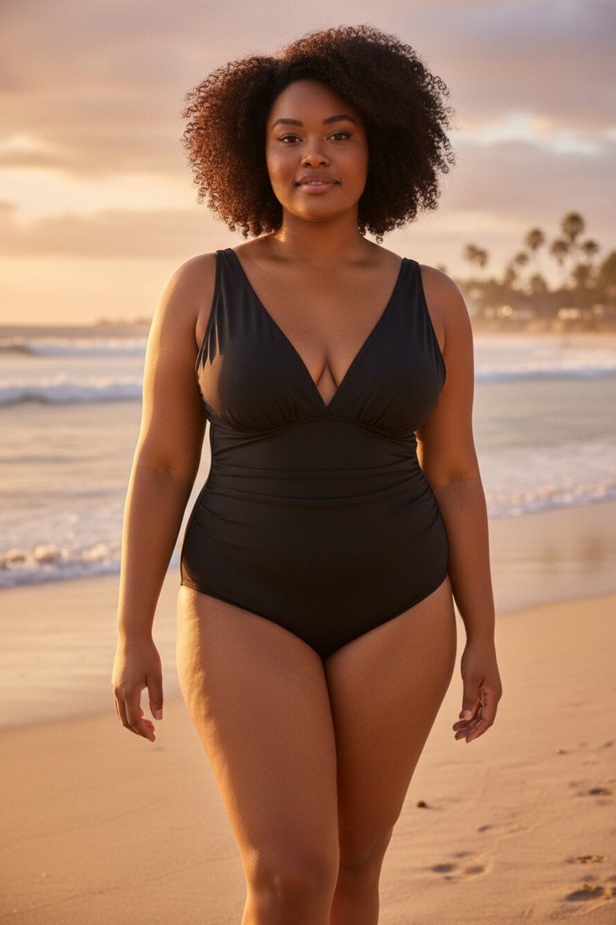 J. Crew Factory Ruched plunge one-piece swimsuit in black Plus Size women's 3X